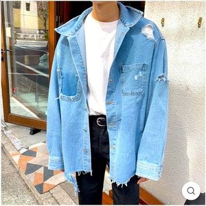REALTAKAI Men's Distressed Denim Jacket